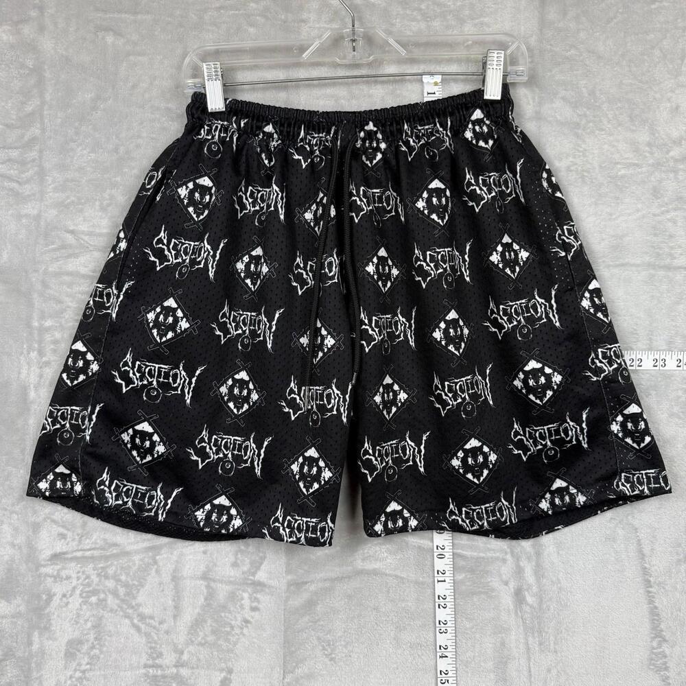 Section 8 Official Mesh Shorts Black White All Over Graphic Logo Print Size S